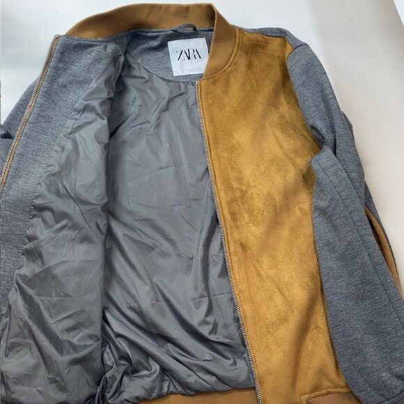 ZARA Men’s Camel Gray Faux Suede Bomber Zip Jacket Size‎ Medium Classy Clean - Picture 5 of 11